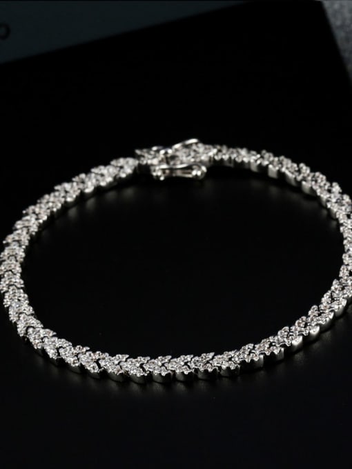 White 18cm [wheat ear Bracelet] 925 Sterling Silver High Carbon Diamond Wheatear Dainty Bracelet